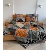 Двуспальное  постельное белье LeLIT 0017 оранжево-коричневое с серым принт "Ромбы"