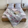 Полуторное постельное белье LeLIT 0305 нежно-розовое со светло-бирюзовым принтом "В клетку+Цветы"