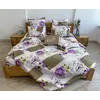 Полуторное  постельное белье LeLIT 0024 белое с оливковыми прямоугольниками и фиолетовыми цветами, с принтом France