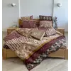 Двуспальное  постельное белье LeLIT 0020 бордово-кофейное с белыми и черными линиями, узорами