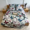 Полуторное  постельное белье LeLIT 0004 светло-серое с ярким принтом "Разноцветные бабочки"