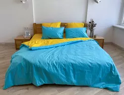 Двуспальное постельное белье LeLIT 0766 желто-голубое страйп