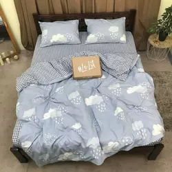 Семейное постельное белье LeLIT 0803 серо-голубое с принтом "Облака"