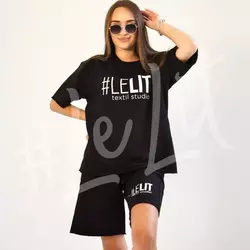 Женский летний костюм с принтом Черный от ТМ «LeLIT» шорты + футболка.