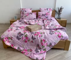 Полуторное  постельное белье LeLIT 0016 ярко розовое с принтом "Цветы"