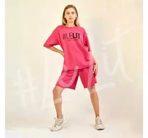 Женский летний  костюм с принтом Малиновый от ТМ «LeLIT» шорты + футболка.