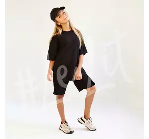 Детский летний  костюм Оверсайз Черный от ТМ «LeLIT» шорты + футболка.