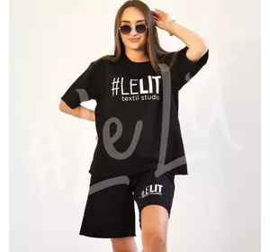 Женский летний костюм с принтом Черный от ТМ «LeLIT» шорты + футболка.