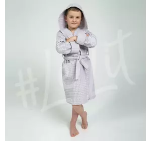 Вафельный детский халат LeLIT Space Grey с капюшоном