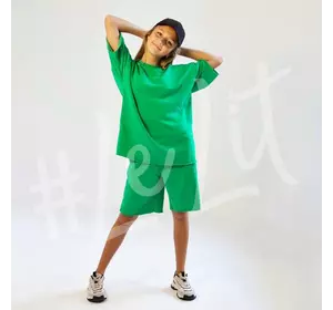 Детский летний  костюм Оверсайз Зеленый от ТМ «LeLIT» шорты + футболка.