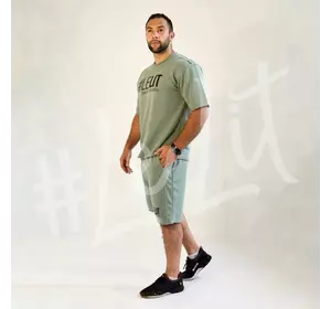 Мужской летний  костюм с принтом  Хаки от ТМ «LeLIT» шорты + футболка.