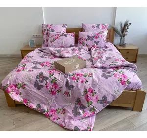Семейное постельное белье LeLIT 0016 ярко розовое с принтом "Цветы"