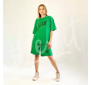 Женский летний костюм с принтом Зеленый от ТМ «LeLIT» шорты + футболка.
