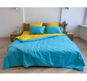 Семейное постельное белье LeLIT 0766 желто-голубое страйп