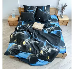 Семейное постельное белье LeLIT 0014 чёрно-синее с принтом "Кошачий глаз"